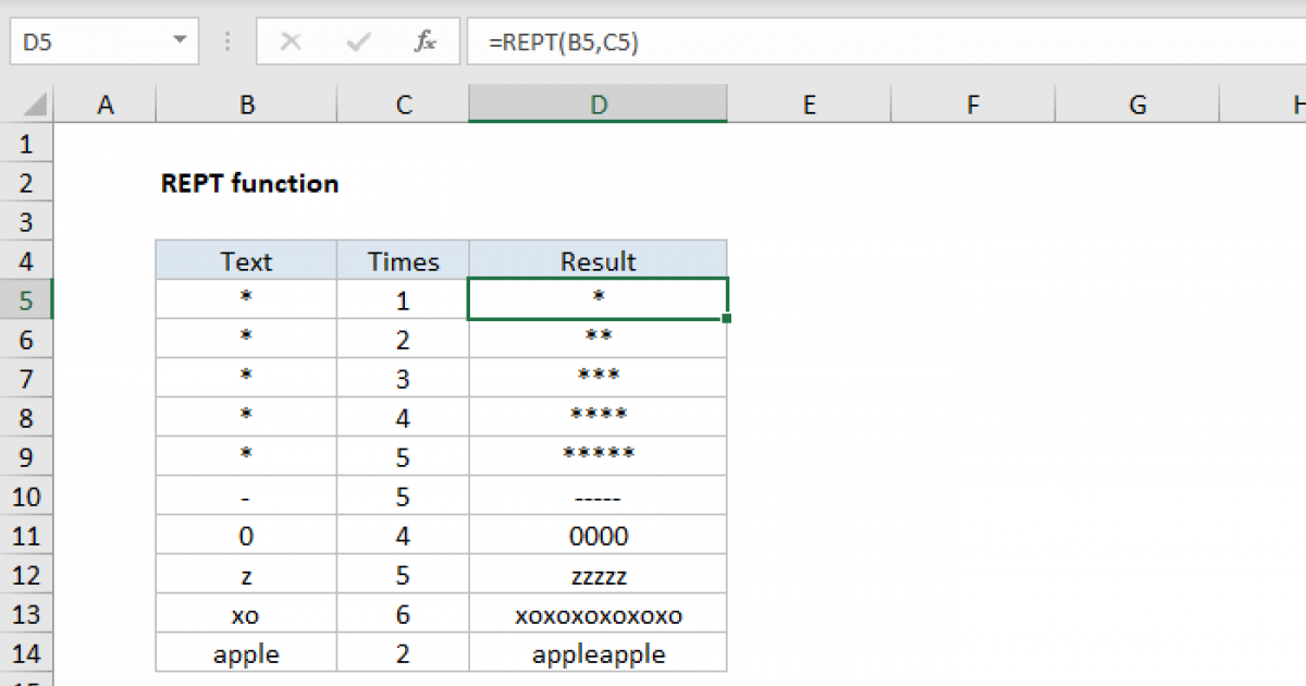 Excel REPT function Exceljet